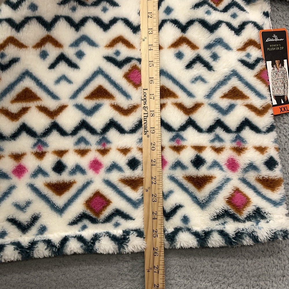 Eddie Bauer Plush Fleece 1/4 Zip Womens 2XL Vanilla Aztec Outdoor Gorpcore NEW - Picture 4 of 9